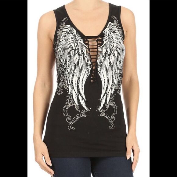 Braided  Angel Wings Black VNeck NWT - Picture 1 of 4